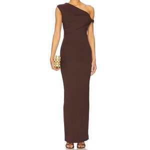 Brown One-Shoulder Maxi Dress